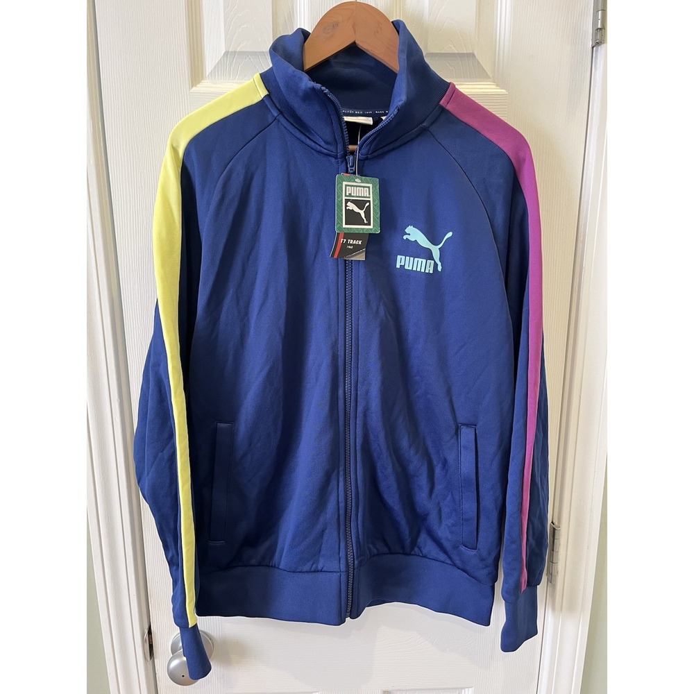 New PUMA Men's Iconic T7 Track Jacket Elektro Blue Sz Med 530095 Yellow Purple